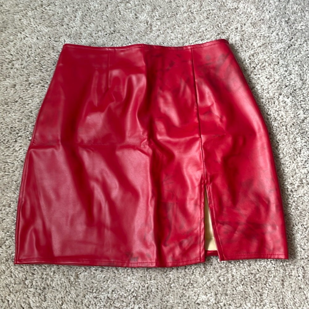 Red Leather Mini Skirt